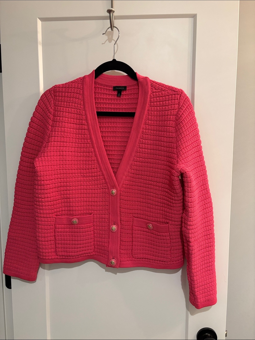 Talbots Bright Pink Textured Button-Front Cardigan